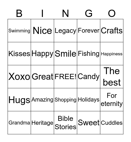 Grandparents  Bingo Card