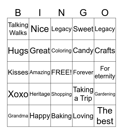 Grandparent's Day BINGO Card