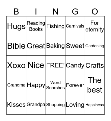 Grandparent's Day BINGO Card