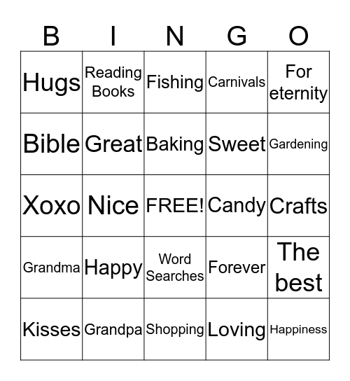 Grandparent's Day BINGO Card