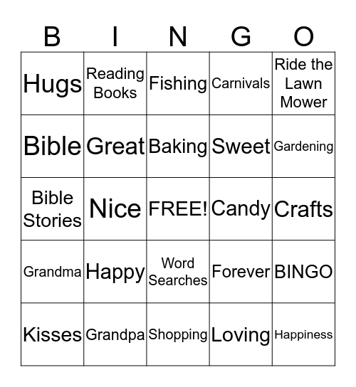 Grandparent's Day BINGO Card