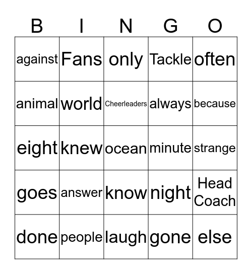 Grade 2 sight words Bingo Card