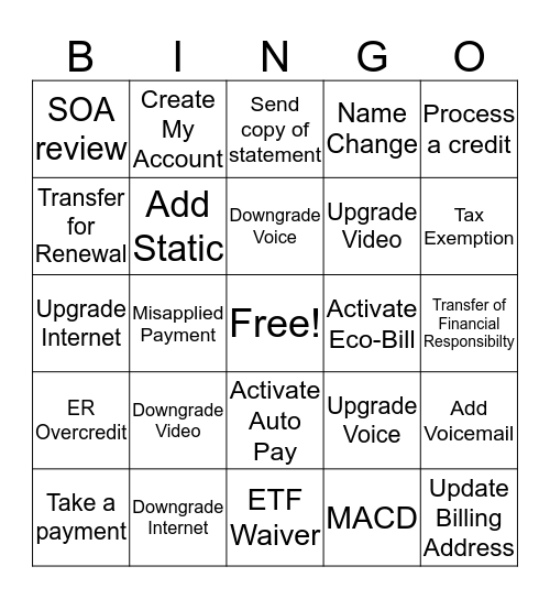 Module 1 - Billing and COS Bingo Card