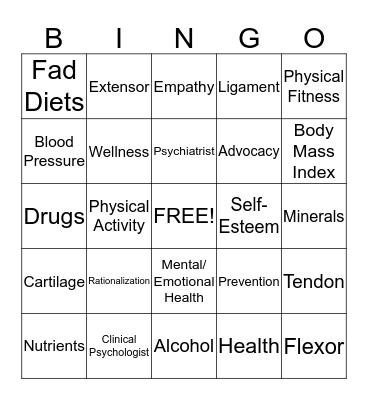 Health Bingo Card