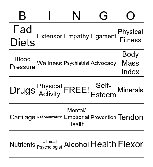 Health Bingo Card