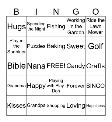 Grandparent's Day BINGO Card