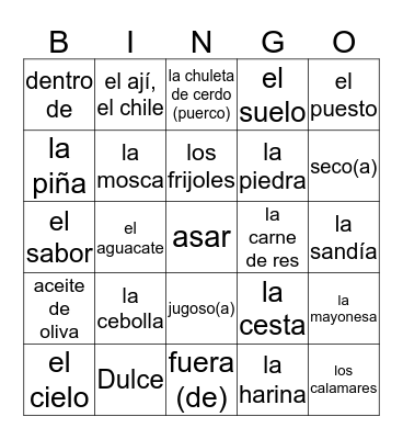 7B Comida al Aire Libre Bingo Card