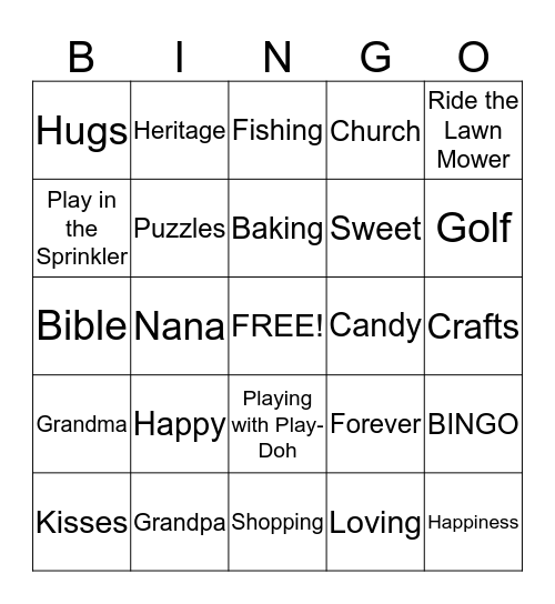 Grandparent's Day BINGO Card