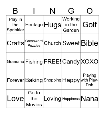 Grandparent's Day BINGO Card