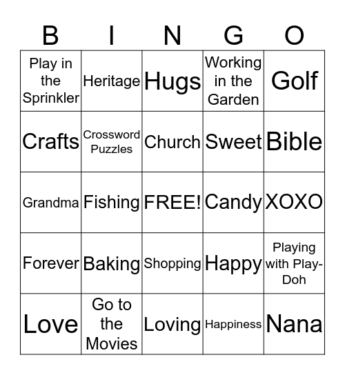 Grandparent's Day BINGO Card