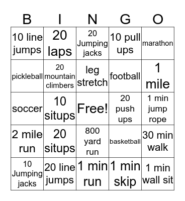 Fitness bingo Card
