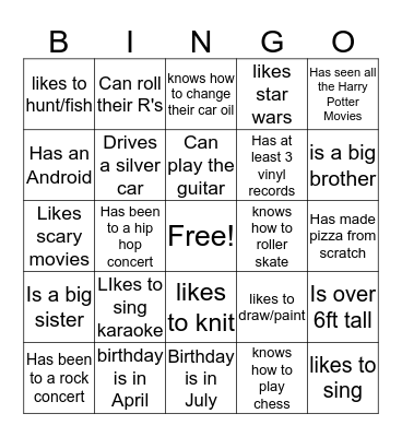 Scavenger Hunt  Bingo Card