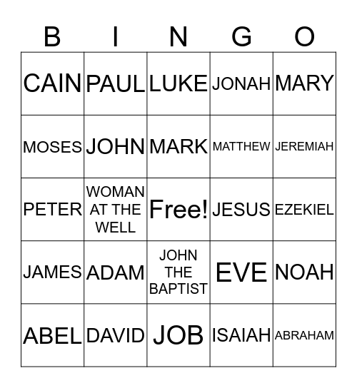 People of the Bible Bingo Card