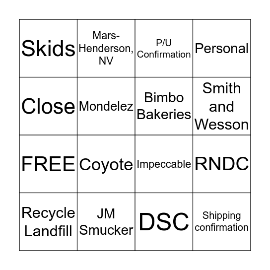 Northstar Bingo!  Bingo Card