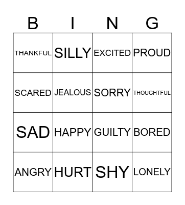 Feelings Bingo Card