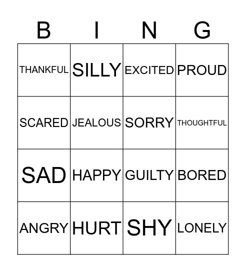 Feelings Bingo Card