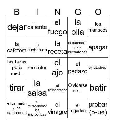 7A Comida  Bingo Card