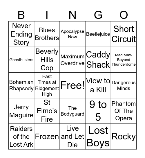 Movies 4 Bingo Card