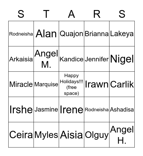 The Stars Bingo Card