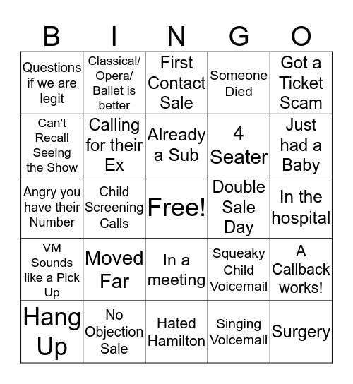 Theatre Caller Bingo  Bingo Card