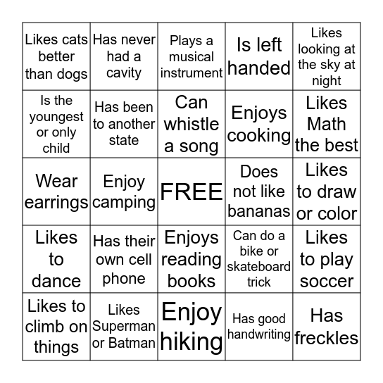 Little Lift BINGO Card