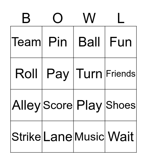 Bowling Bingo Card