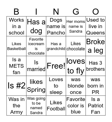 Things about Sy Bingo Card
