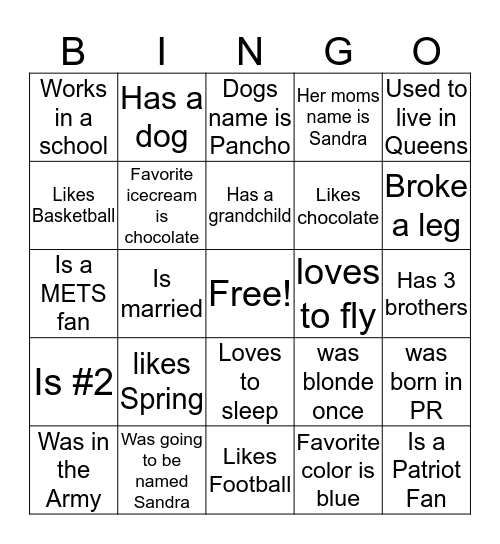 Things about Sy Bingo Card