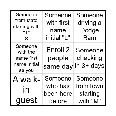 Enrollment Bingo Card