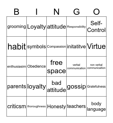 Character Bingo Card