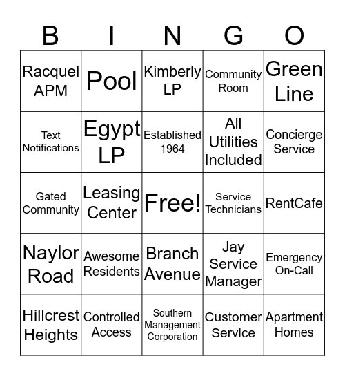 Marlborough House Bingo Card