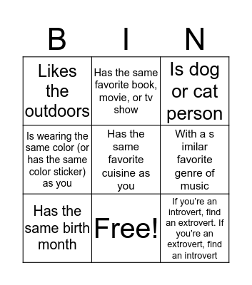 Untitled Bingo Card