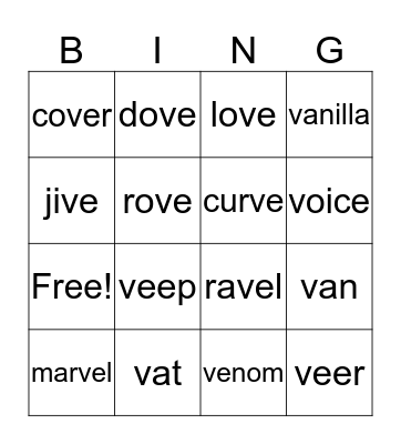 /v/ Sound Bingo Card