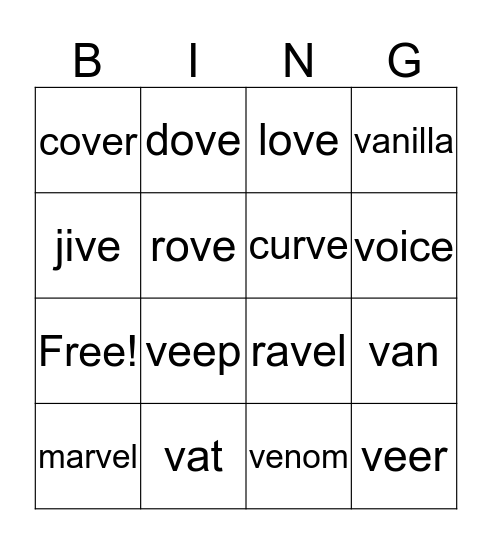 /v/ Sound Bingo Card