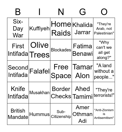 Palestinian Game Night Bingo Card