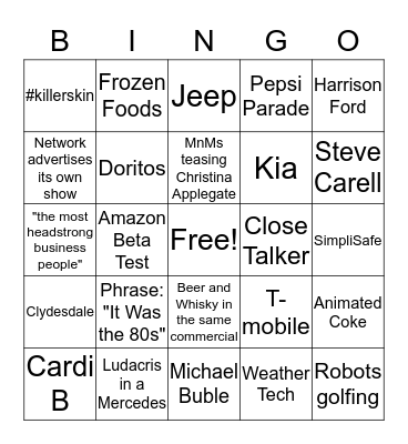 Super Bowl 2019 Bingo Card