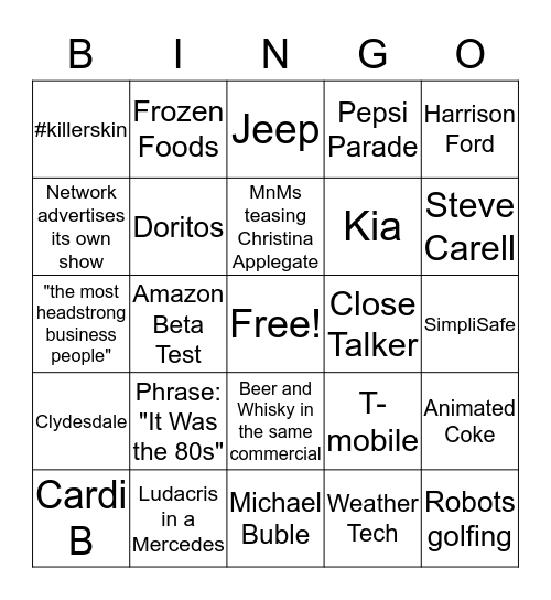 Super Bowl 2019 Bingo Card