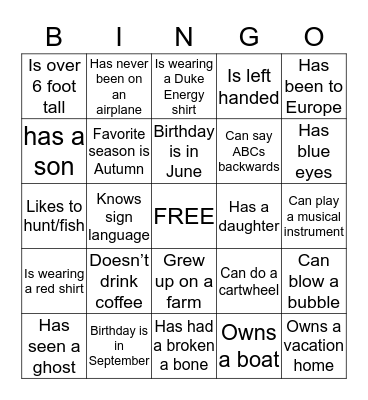 Scavenger Hunt Bingo Card