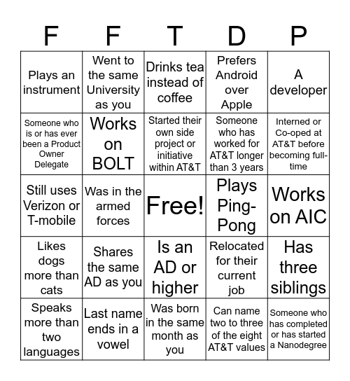 TDP & FF  Bingo Card