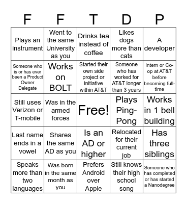 Technology Development Program Bingo Card