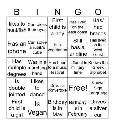 Scavenger Hunt  Bingo Card