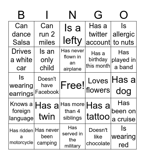 Go Red Bingo Card