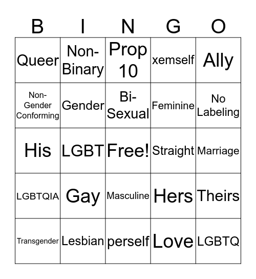 Pride Bingon Bingo Card