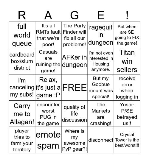 FFXIV 2.1 Ragequit BINGO Card