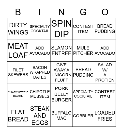 DINNER Bingo Card