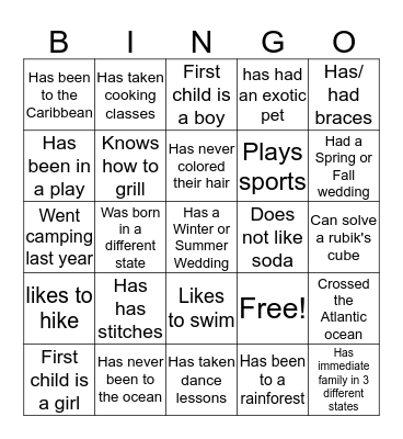 Scavenger Hunt  Bingo Card