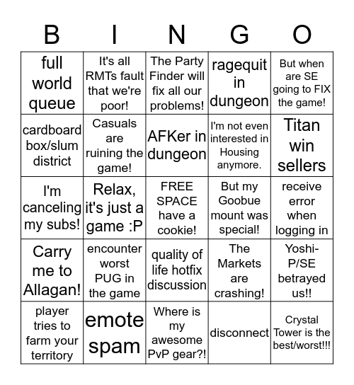 FFXIV 2.1 Ragequit BINGO Card