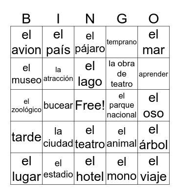 Español Bingo Card