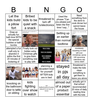 SAHM No School Day BINGO Card