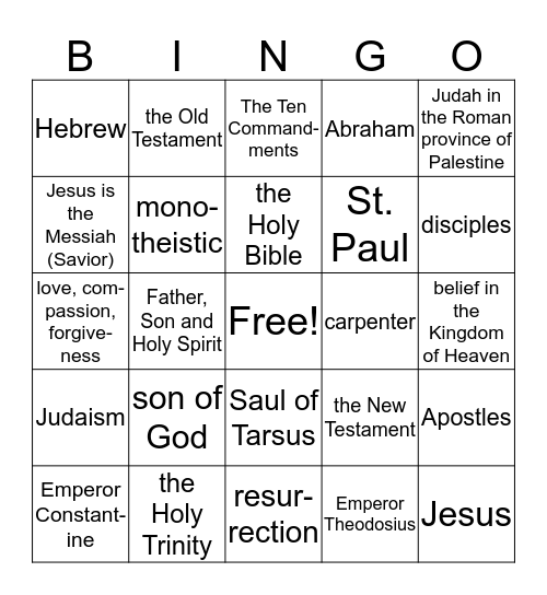 Christianity Bingo Card